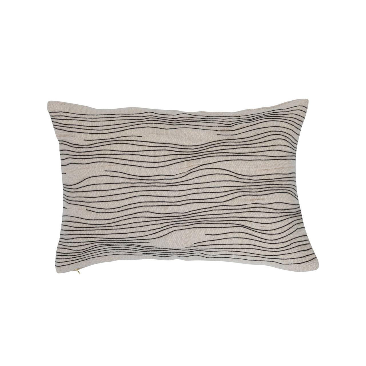 Hello Honey® Embroidered Lines Cotton & Jute Lumbar Pillow